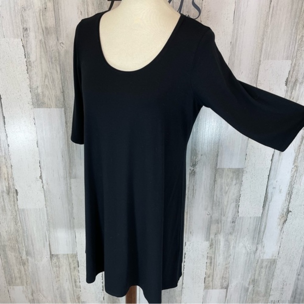 Eileen Fisher‎ Women’s Black Scoop Neck Rayon Blend Short Sleeve Tunic Blouse